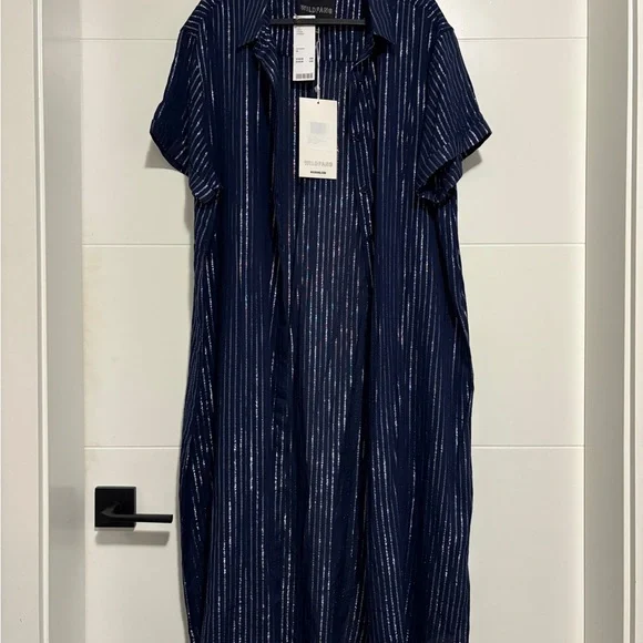 Wildfang Empower Shirt Dress - Navy Metallic Stripe - Picture 3 of 9